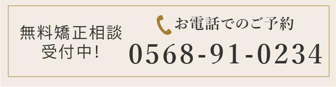 電話でのご予約はこちら：0568-91-0234